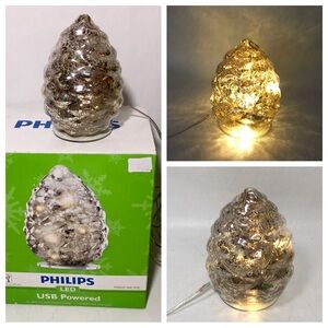 Philips LED Glass Christmas Light Pinecone Nightlight USB Tested Works